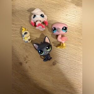 Littlest Pet Shop Black Cat, Pink Flamingo & Small Yellow Figures